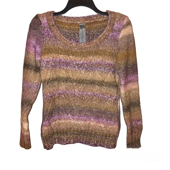 Anthropologie Elsamanda Italian Wool Cable Knit Striped Sweater Brown Purple M - Picture 1 of 5